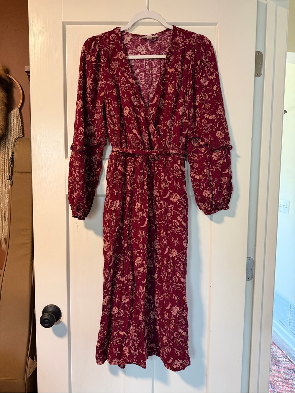Floral Long Sleeve Boho Tie Waist Dress